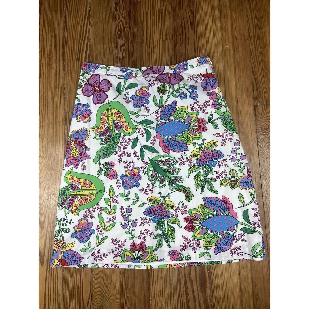 hanna andersson Women white Pink Green Purple Blue floral skirt size 6 excellent